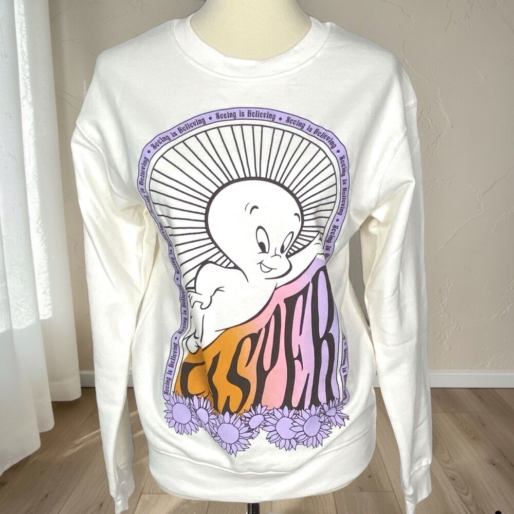 Casper Ghost Womens Sweatshirt Jrs Extra Small Graphic Sweater Oversized